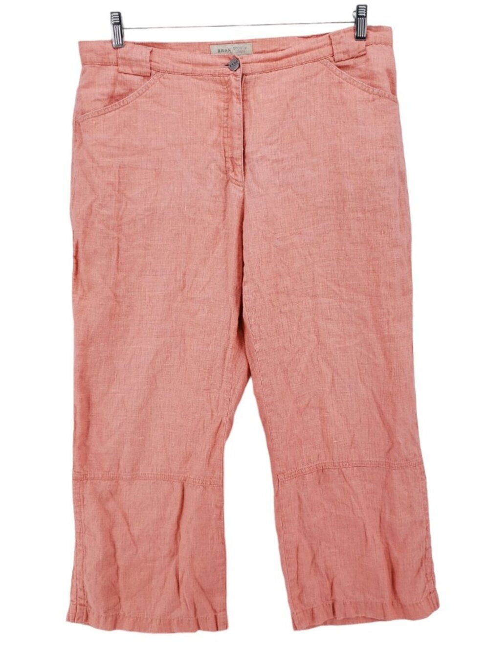 BRAX FEEL GOOD Sportiv Linen Pant Orange Wide Leg Casual Est. Large Waist 35.5"